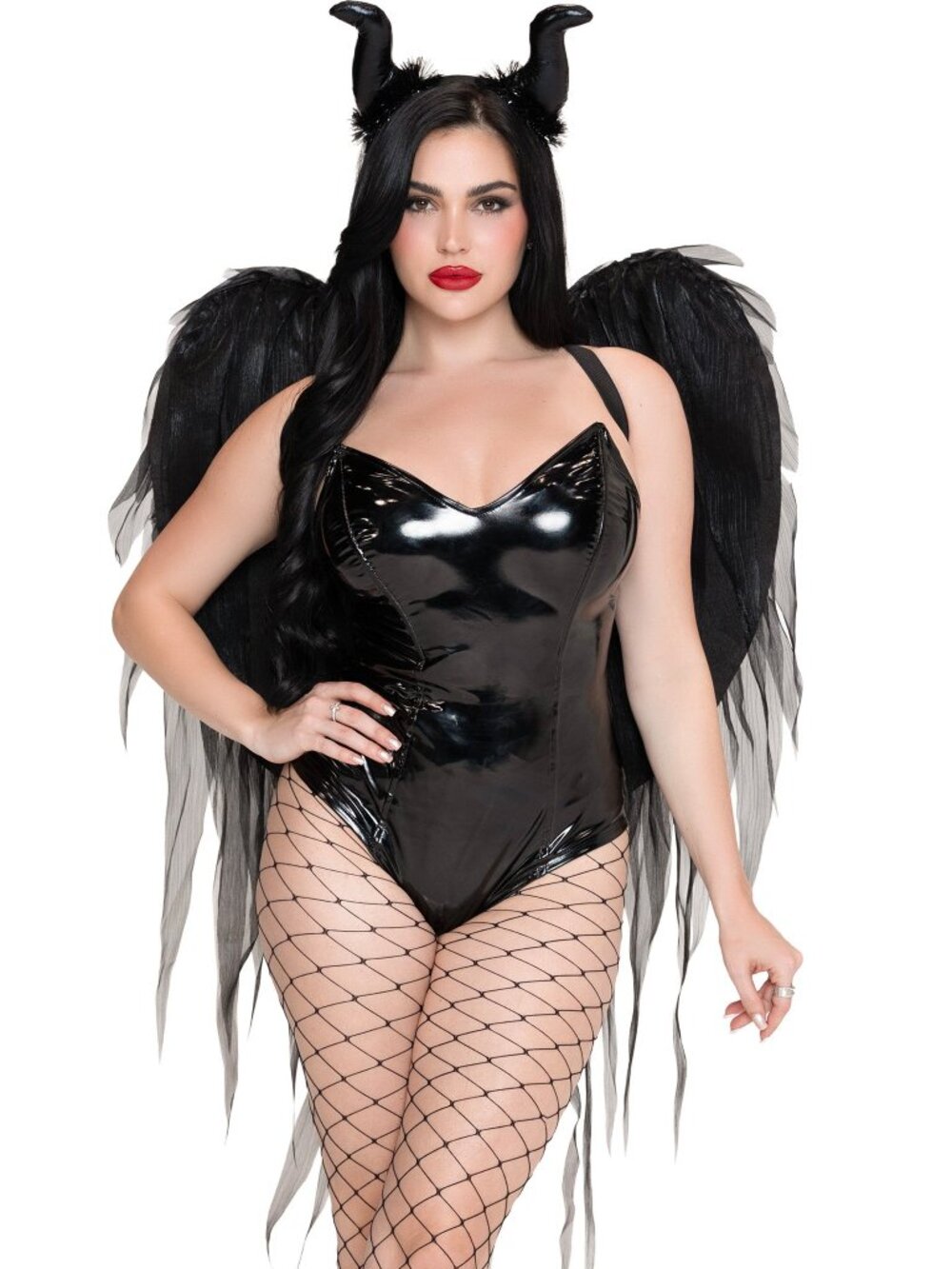 2 Pc Dark Enchantress Chiffon Wings and Horn Headband Black Leg Avenue